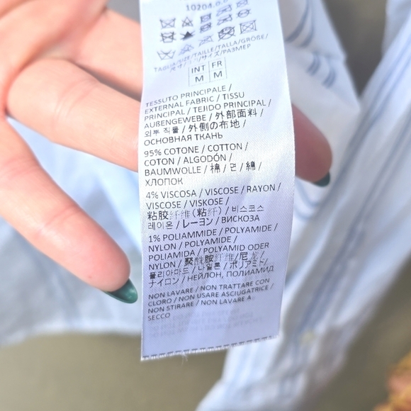 Eleventy Stripe Mandarin Collar Cotton button up shirt NWT M - Picture 9 of 14